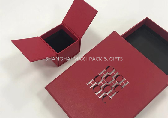 Chine Peu de boîte à bijoux de fantaisie rouge pour le papier d'imprimerie de logo d'anneaux seulement enveloppant 2 côtés ouverts fournisseur